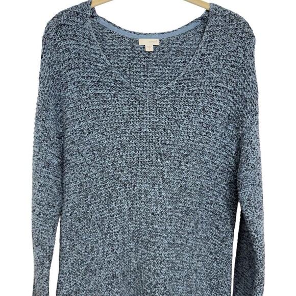 J. JILL Pure Jill V Neck Cotton Elliptical Hem Tunic Sweater Blue Soft Knit - Picture 3 of 9